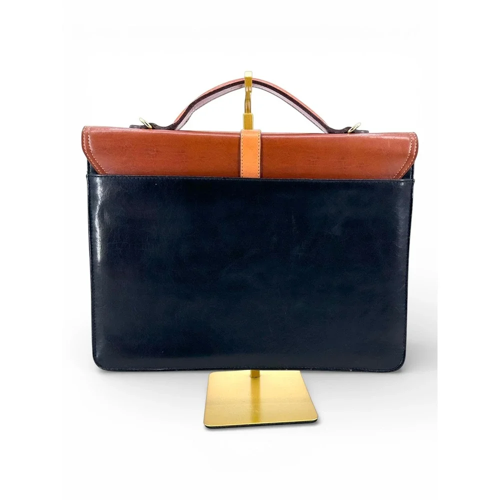 Vintage Moda Italiana Black Brown Leather Briefcase Document Bag